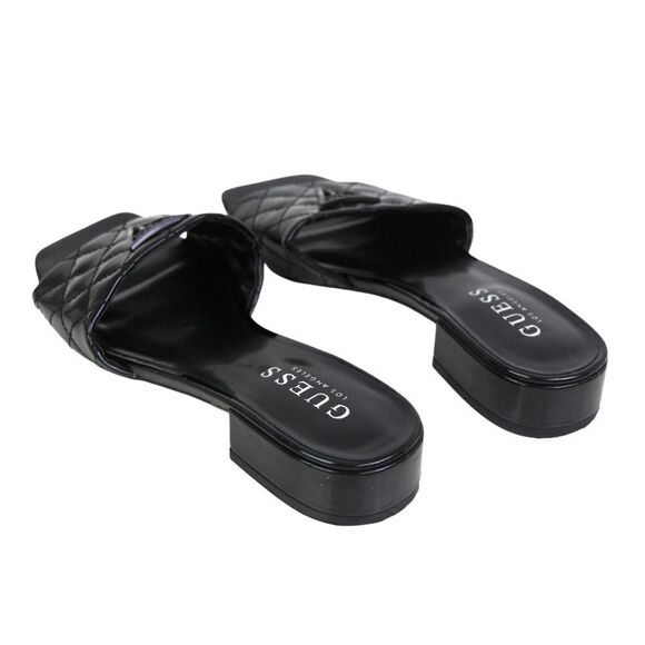 GUESS QUILTED PATENT BLACK LEATHER LOW HEEL OPEN TOE SANDALS MULES SHOES Sz 6M - Picture 6 of 12
